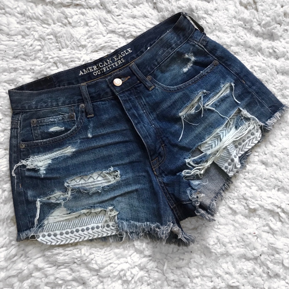 Distressed Hi-rise festival jean shorts from AE.
